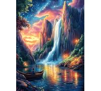 Waterfall in A Magical Forest at Sunset 300 Piece Premium Jigsaw Puzzle Science Fiction Magical Dream For Men Educational Decompression Adults Anxiety Memory Care Mothers Valentines Premium Cardboar