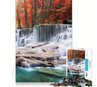 Waterfall in Autumn Forest Jigsaw Puzzle 1000 Piece Creative Skill Toy Clean Cut Sturdy Components Travel-friendly Brain Game Gift (38x52cm)