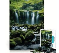 Waterfall in Forest Nature Adults 1000 Piece Jigsaw Puzzle Memory Fun Game Clean Cut Sturdy Components Unique Gift for Stress Relief (38x52cm)