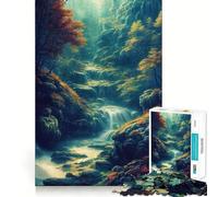 Waterfall in Forest Nature Adults Puzzles 1000 Piece Jigsaws Recall Skill Fun High Precision Die Cut Easy to Learn Family Enjoyment (38x52cm)