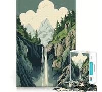 Waterfall in Forest Nature Adults Puzzles 1000 Piece Jigsaws Recall Skill Fun High Precision Die Cut Easy to Learn Family Enjoyment (38x52cm)