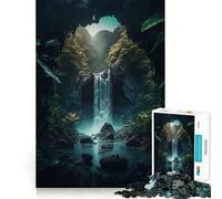 Waterfall in Forest Nature Adults Puzzles 1000 Piece Jigsaws Recall Skill Fun High Precision Die Cut Easy to Learn Family Enjoyment (50x75cm)