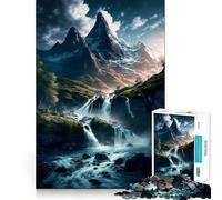 Waterfall in Forest Nature Jigsaw Puzzle 1000 Pieces Mental Focus Game Precision Cut Smooth Edges Absorbing Activity for Quiet Nights (38x52cm)