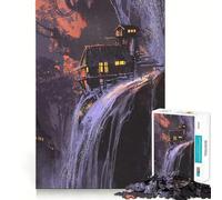 Waterfall in Forest Nature Jigsaw Puzzle 1000 Pieces Mental Focus Game Precision Cut Smooth Edges Absorbing Activity for Quiet Nights (50x75cm)