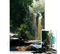 Waterfall in Forest Nature Jigsaw Puzzle 1000 Pieces Mental Focus Game Precision Cut Smooth Edges Absorbing Activity for Quiet Nights (38x26cm)