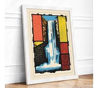 Waterfall in Fragments Geometric Framed Wall Art Print A2 (59.4×42cm) White, Wall Decor for Living Room, Bedroom, Office & Home, Ready to Hang, Art Gift