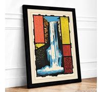 Waterfall in Fragments Geometric Framed Wall Art Print A4 (29.7×21cm) Black, Wall Decor for Living Room, Bedroom, Office & Home, Ready to Hang, Art Gift