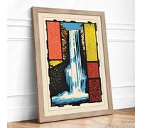 Waterfall in Fragments Geometric Framed Wall Art Print A4 (29.7×21cm) Oak, Wall Decor for Living Room, Bedroom, Office & Home, Ready to Hang, Art Gift