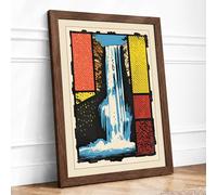 Waterfall in Fragments Geometric Framed Wall Art Print A4 (29.7×21cm) Walnut, Wall Decor for Living Room, Bedroom, Office & Home, Ready to Hang, Art Gift