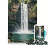 Waterfall in Lush Forest 1000 Adult Pieces Jigsaw Puzzle Mind Challenge Toy Neat Cut Perfect Alignment Family Fun Night Activity (38x26cm)