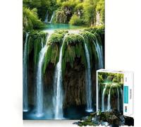 Waterfall in Lush Forest 1000 Piece Jigsaw Puzzles Mind Challenge Toy High Precision Die Cut Amusing Challenge for Waiting Time (38x26cm)