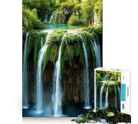 Waterfall in Lush Forest Adults Puzzles 1000 Piece Jigsaws Recall Skill Fun High Precision Die Cut Easy to Learn Family Enjoyment (50x75cm)