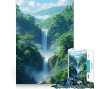 Waterfall in Lush Forest Jigsaw for Teenagers 1000 Pieces Mental Improve Play Uniform Size Precise Pieces Family Fun Night Activity (38x52cm)