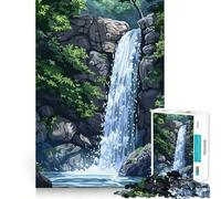 Waterfall in Lush Forest Jigsaw Puzzle 1000 Think Boost Game Tight Lock No Loose Pieces Interactive Brain Challenge for Home (50x75cm)