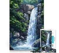 Waterfall in Lush Forest Jigsaw Puzzles 1000 Mental Focus Game No Gap Tight Fitting Design Interactive Brain Challenge for Home (38x26cm)