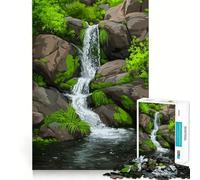 Waterfall in Lush Greenery Landscape 1000-piece Jigsaw Puzzles Brain Training Fun Tight Interlock No Gaps Bonding Activity for Loved Ones (38x52cm)