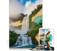 Waterfall in Lush Jungle Jigsaw Puzzle 1000 Recall Fun Play Advanced Laser Cutting Tech Holiday Indoor Entertainment Toy (38x26cm)