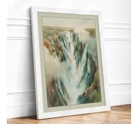 Waterfall in Mist Impressionism Framed Wall Art Print A3 (42×29.7cm) White, Wall Decor for Living Room, Bedroom, Office & Home, Ready to Hang, Art Gift