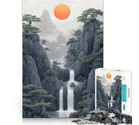 Waterfall in Misty Mountains Jigsaw Puzzle 1000 Pieces Cognitive Fun Play High Precision Die Cut Unique Gift for Stress Relief (50x75cm)