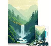 Waterfall in Mountain Valley Jigsaw 1000 Pieces for Teenagers Memory Train Fun Clean Seamless Connection Relaxing Indoor Group Activity (38x26cm)
