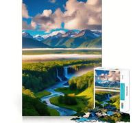 Waterfall in Mountain Valley Jigsaw for Teenagers 1000 Pieces Mental Improve Play Uniform Size Precise Pieces Family Fun Night Activity (50x75cm)