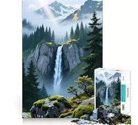 Waterfall in Mountainous Landscape 1000 Pieces Puzzles for Teenagers Mind Boost Fun High Accuracy Cutting Craft Calming Mental Break Activity (38x52cm)
