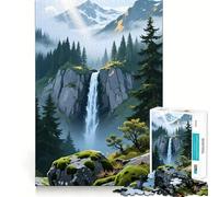 Waterfall in Mountainous Landscape Jigsaw Puzzles 1000 Piece for Adults Recall Fun Play Firm Fit Secure Assembly Family Fun Night Activity (38x26cm)