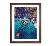 Waterfall In Nerja Spain Painting Modern Framed Print | A2 Walnut Framed Wall Art | Ready to Hang | Modern Landscape Picture | Living Room Bedroom Lounge Office