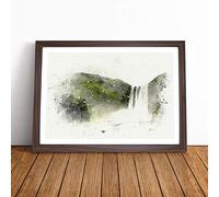 Waterfall in Selfoss Iceland in Abstract Framed Wall Art Picture Print - Canvas Painting - Modern Home Décor Poster - Ready to Hang for Living Room Bedroom Kitchen - Walnut A1 (66 x 90 cm)