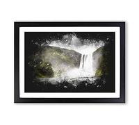 Waterfall in Selfoss Iceland Paint Splash Framed Print | A2 Black Framed Wall Art | Ready to Hang | Modern Landscape Picture | Living Room Bedroom Lounge Office
