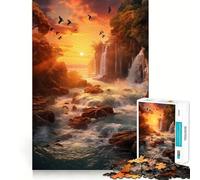Waterfall in Sunset Jigsaw Puzzle1000 Pieces Mind Train Fun Clean Cut Sturdy Components Captivating Leisure for Cozy Indoors (38x52cm)