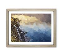 Waterfall In The Isle Of Skye In Abstract Modern Art Framed Print | A2 Oak Framed Wall Art | Ready to Hang | Abstract Landscape Picture | Living Room Bedroom Lounge Office
