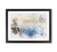 Waterfall in The Isle of Skye Watercolour Framed Print | A2 Black Framed Wall Art | Ready to Hang | Modern Landscape Picture | Living Room Bedroom Lounge Office