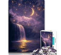 Waterfall in The Moonlight Puzzles for Teenagers 1000 Pieces,Challenging To Complete But Fun And Humorous with Matching Poster And Trivia Sheet 38x26cm