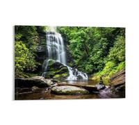 Waterfall in The Mountains Water Flows Over Stones in Green Forest, Art Poster, Canvas, Wall Art Prints, Gifts, Photo, Picture, Painting, Room Decoration, Home Decoration, 20 x 30 inches (50 x 75 cm)