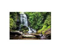 Waterfall in The Mountains Water Flows Over Stones in Green Forest Decorative Painting Canvas Wall Art Living Room Poster Bedroom Painting, Wall Art Picture Print Modern Family Room Decor 08 x 12