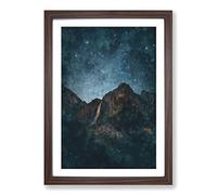 Waterfall in Yosemite California Painting Framed Print | A2 Walnut Framed Wall Art | Ready to Hang | Modern Landscape Picture | Living Room Bedroom Lounge Office