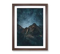 Waterfall In Yosemite California Painting Modern Framed Print | A3 Walnut Framed Wall Art | Ready to Hang | Modern Landscape Picture | Living Room Bedroom Lounge Office