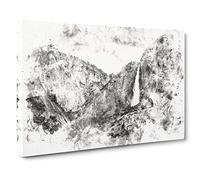 Waterfall In Yosemite Watercolour Canvas Print | Gallery Wrapped 30mm Frame Wall Art | 24x16 inches | Ready to Hang | Modern Landscape Picture | Living Room Bedroom Lounge Office