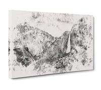 Waterfall in Yosemite Watercolour Canvas Print | Gallery Wrapped 30mm Frame Wall Art | 30x20 inches | Ready to Hang | Modern Landscape Picture | Living Room Bedroom Lounge Office