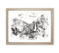 Waterfall In Yosemite Watercolour Modern Framed Print | A3 Oak Framed Wall Art | Ready to Hang | Modern Landscape Picture | Living Room Bedroom Lounge Office