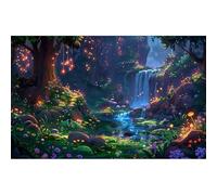 Waterfall Jungle Aquarium Background Fantasy Magic Forest Landscape Rainforest Style Terrarium Backdrop Tropical Flowers Mushrooms Stream Fish Tank Background Wallpaper Poster Decors Vinyl 48x18in