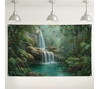 Waterfall Jungle Backdrop, Lush Green Tropical Scenery Photo Background for Parties, Outdoor/Indoor Decorations for Events 71x43 Inch