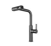 Waterfall Kitchen Faucet with Pull Out Sprayer, Stainless Steel Kitchen Faucet, Faucet for Kitchen Sink, High Arc Kitchen Faucet Single Handle, Kitchen Mixer Tap,Gun Gray
