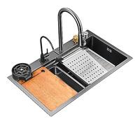 Waterfall Kitchen HYJAUSXB Nano Raindance 304 Stainless Steel Large Single Bowl Workstation with Pull-Out Faucet Cup Washer (Color : A, Size 68 * 45cm)