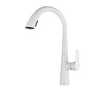 Waterfall Kitchen Sink Mixer Tap with Swivel Spray - Brass Telescopic Faucet for Hot & Cold Water - Modern Grey Kitchen Faucet (White)