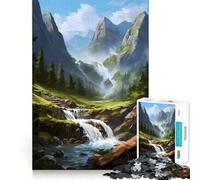 Waterfall Landscape Art Jigsaw Puzzle 1000 Think Boost Game Tight Lock No Loose Pieces Interactive Brain Challenge for Home (38x26cm)