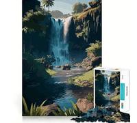 Waterfall Landscape Art Jigsaw Puzzles 1000 Piece for Adults Recall Fun Play Firm Fit Secure Assembly Family Fun Night Activity (50x75cm)