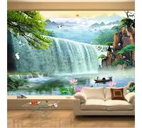Waterfall Landscape Flying Birds Lotus Flowers Small Boat 3D Wallpaper Luxury Home Dining Decor Paste Sofa Living Room The Wall for Bedroom Mural-250cm×170cm