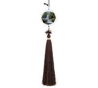 Waterfall Landscape Painting Car Pendant Sun Catcher Crystal Ornament for Rearview Mirror, Elegant Car Hanging Ornament with Tassel for Home & Office Decor